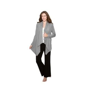 Lanston NWT SZ MED‎ Gray Waterfall Drape Long Sleeve Cardigan Open Front Lightwt